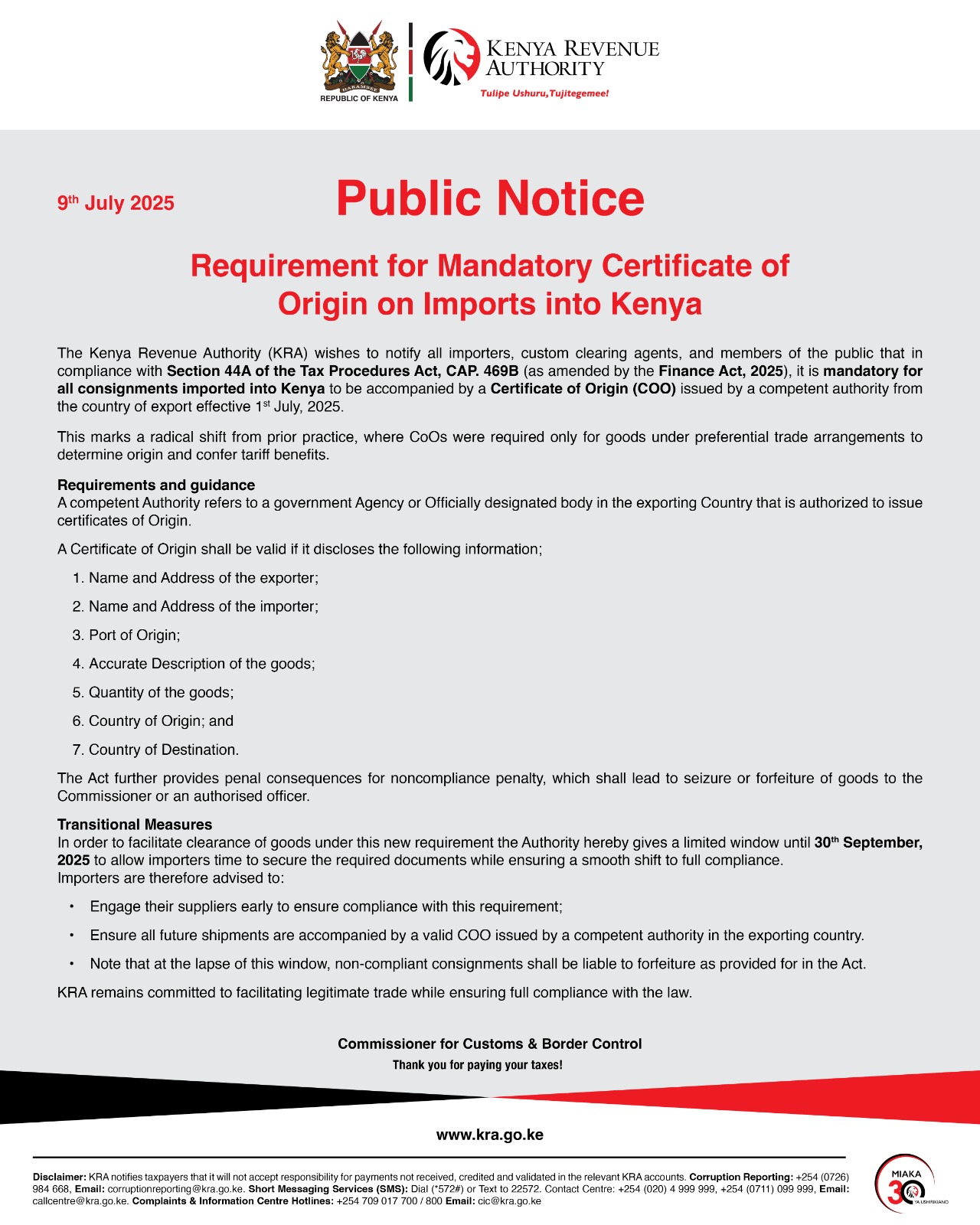 Kenya exige certificado de origen en todas las importaciones | amec ...